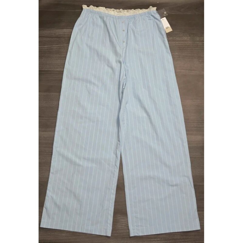 BP Women's Small Lace Waist Pinstripe Cotton Boxer Pants NWT